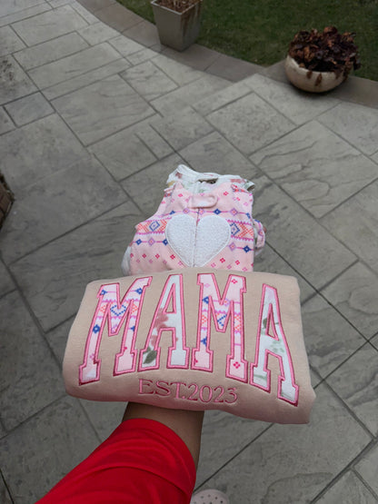 Custom Mama Curved Sweatshirt– Personalized Embroidered Gift from Baby Onesie