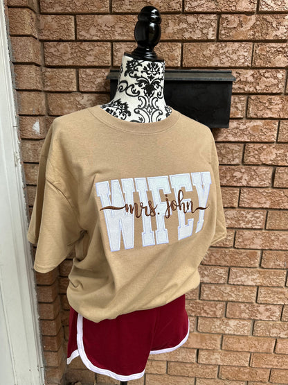 Custom WIFEY Sweatshirt & Hoodie – Personalized Mrs. Name Glitter Embroidered Crewneck (Bridal Gift or Honeymoon Sweatshirt)