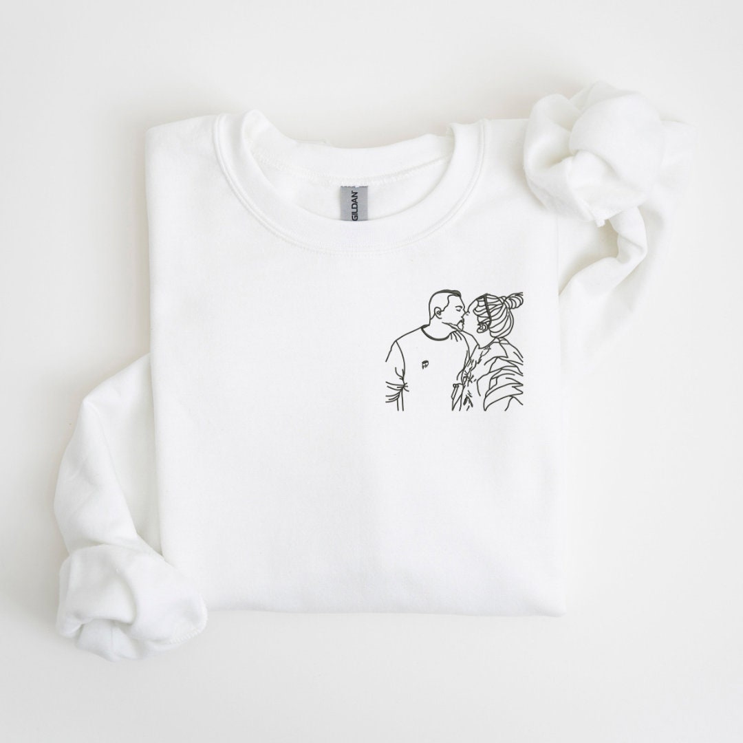 Custom Outline Embroidery Sweatshirt – Personalized Photo Line Art Crewneck