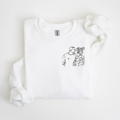 Custom Outline Embroidery Sweatshirt – Personalized Photo Line Art Crewneck