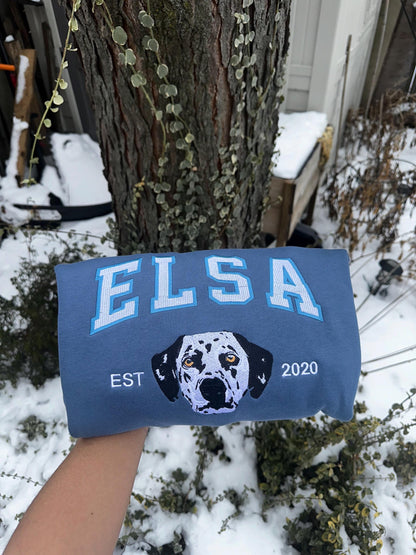 Varsity Custom Embroidered Dog Sweatshirt ,Custom Dog Sweater | Embroider Sweater,Varsity Style, College Sweater, Gift for Dog Lover