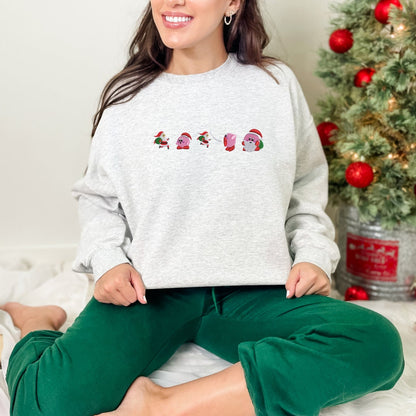 Cute Holiday Characters Embroidered Crewneck & Hoodie – Kawaii Christmas Sweatshirt