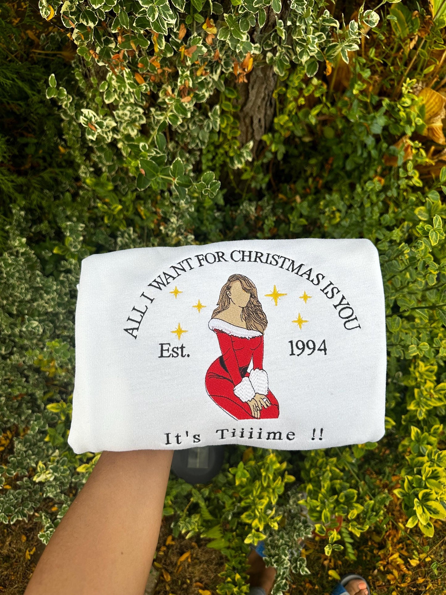 Holiday Pop Diva Embroidered Crewneck & Hoodie – Festive Red Dress Christmas Sweatshirt