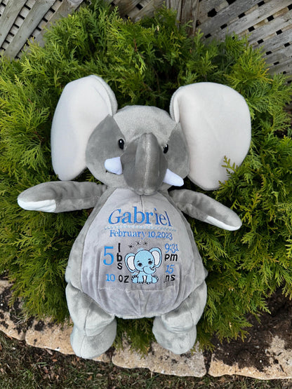 Personalized Stuffed Animal, Personalized Elephant, Birth Stat Animal, Embroidered Stuffed Animal, Birth Announcement, Embroidered Animal
