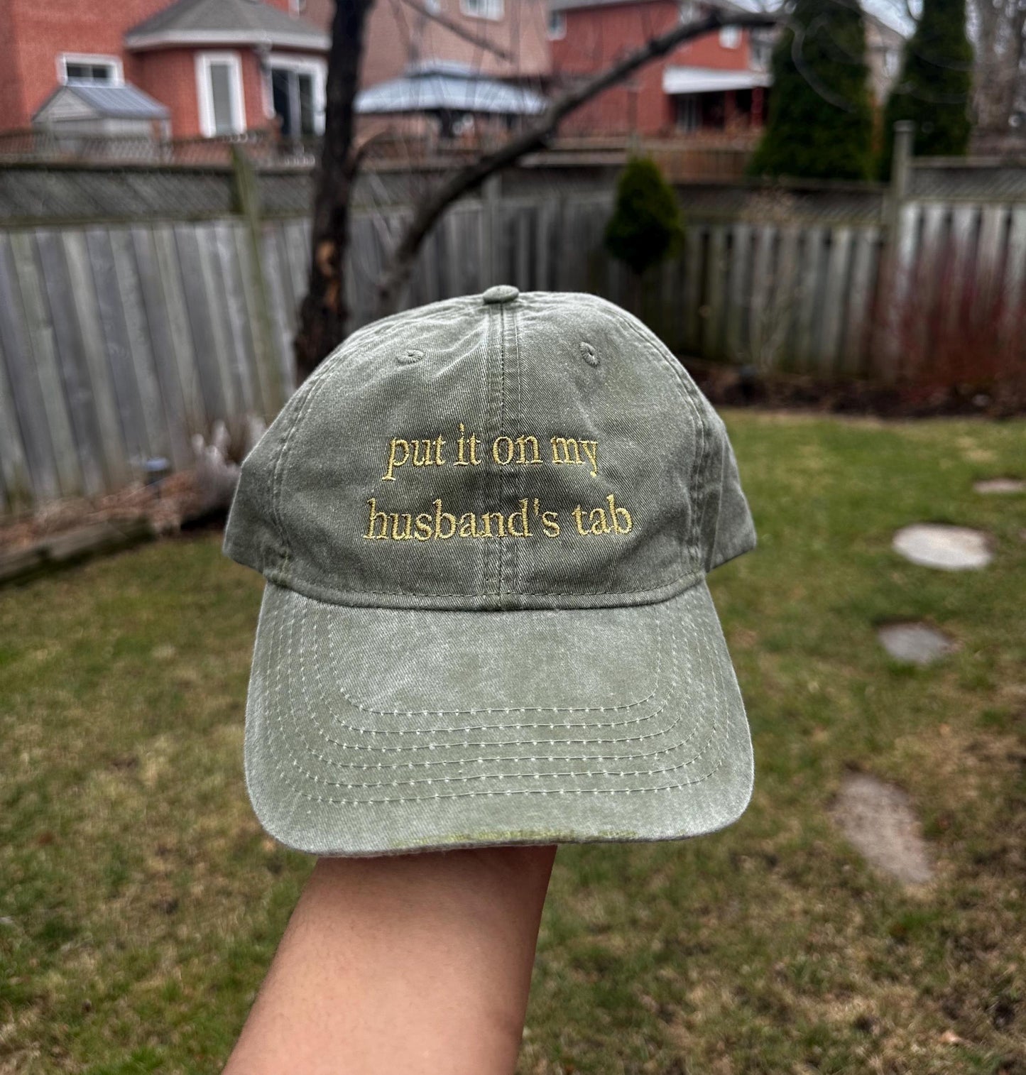 Put It on My Husbands Tab  Hat, Trendy Funny Women Baseball Hat, Popular Snapback Cap,Bachelorette Party Beach Bridal Shower Hat