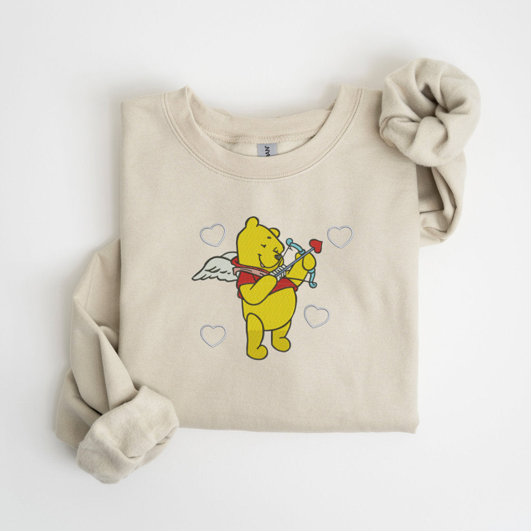 Cupid Bear Heart Arrow Embroidered Sweatshirt, Hoodie & T-Shirt