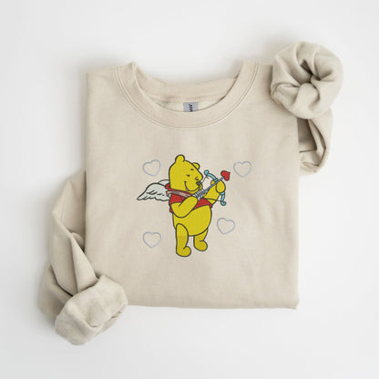Cupid Bear Heart Arrow Embroidered Sweatshirt, Hoodie & T-Shirt