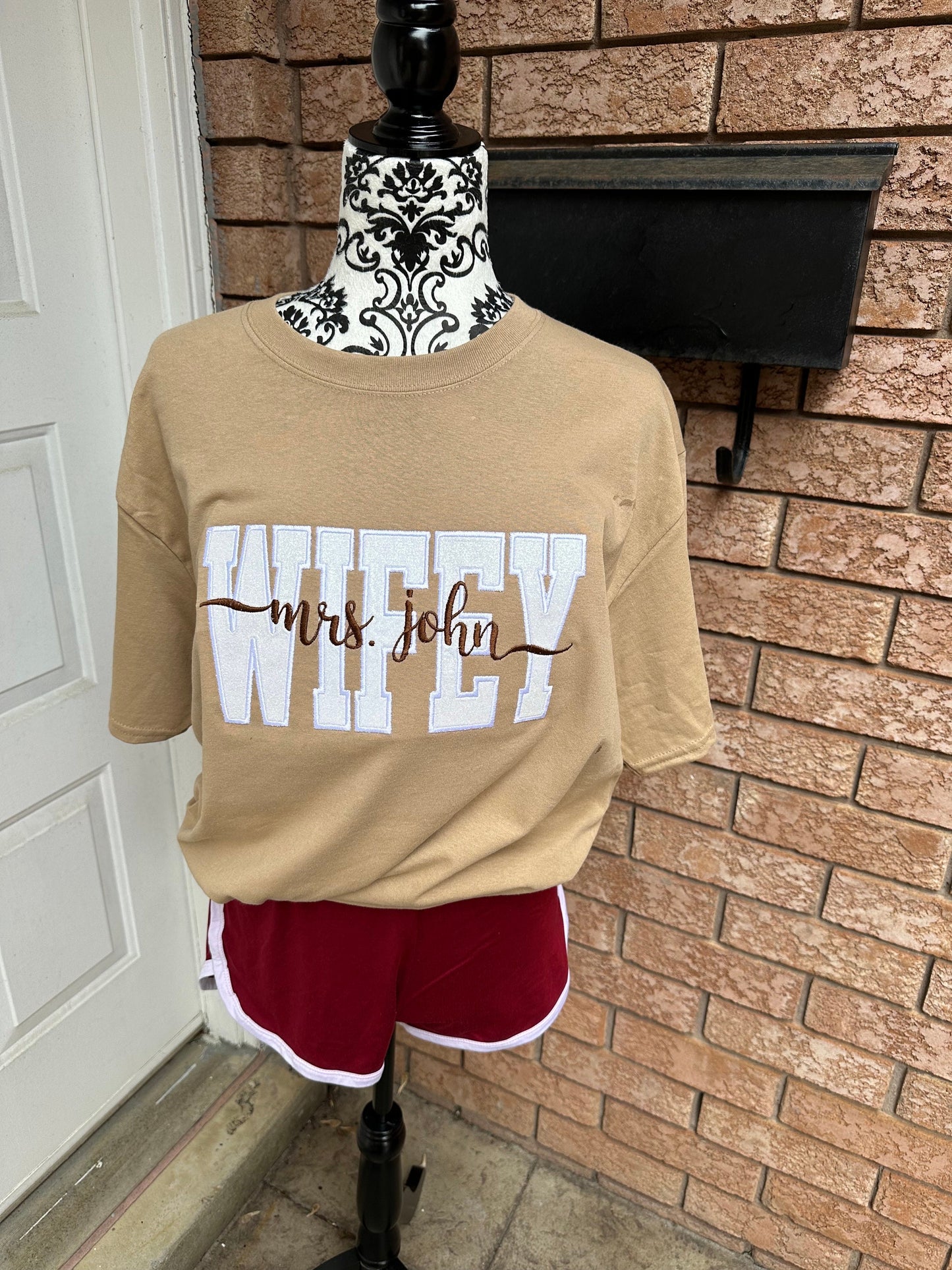 Custom WIFEY Sweatshirt & Hoodie – Personalized Mrs. Name Glitter Embroidered Crewneck (Bridal Gift or Honeymoon Sweatshirt)