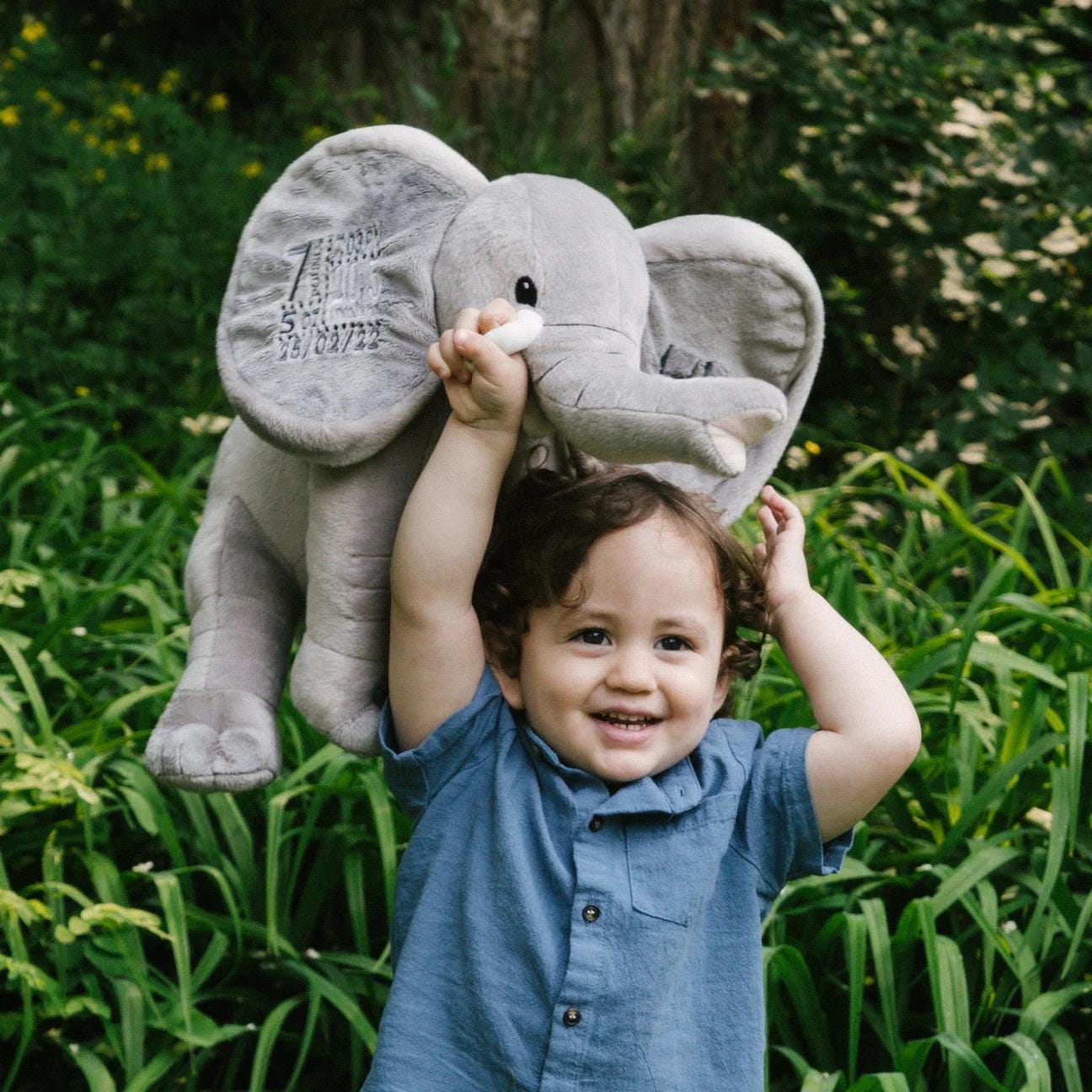 Personalized Elephant Plush with Embroidered Ears – Custom Baby Name Keepsake Gift (14” Elephant Ear Buddy)