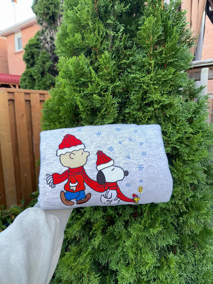 Vintage Winter Friends Embroidered Crewneck & Hoodie – Cozy Cartoon-Inspired Christmas Sweatshirt