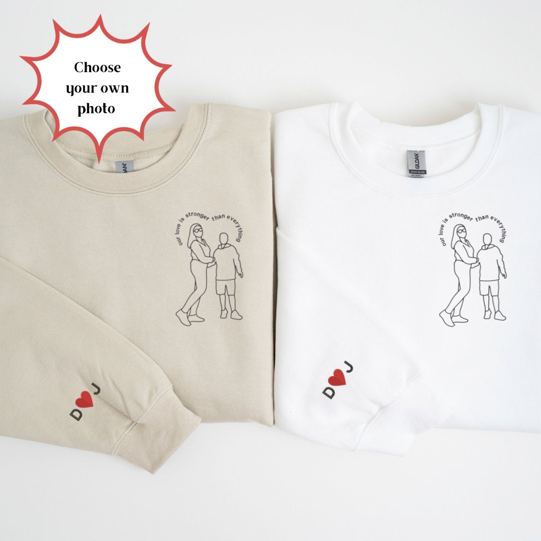 Custom Outline Portrait Embroidered Sweatshirt | Personalized Photo Line Art Crewneck