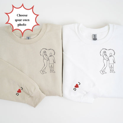 Custom Outline Portrait Embroidered Sweatshirt | Personalized Photo Line Art Crewneck