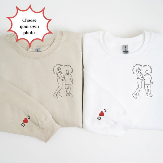 Custom Outline Portrait Embroidered Sweatshirt | Personalized Photo Line Art Crewneck