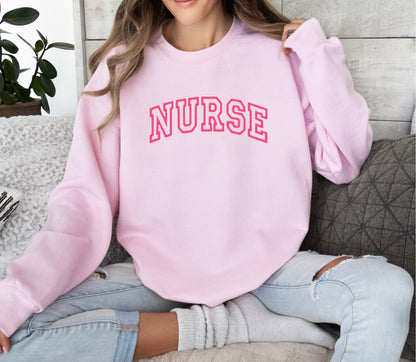Classic Varsity “NURSE” Embroidered Crewneck Sweater