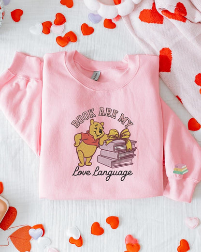 Books Are My Love Language Shirt – Valentine Embroidered Book Lover Apparel