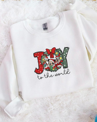 Joy to the World Embroidered Crewneck & Hoodie – Festive Holiday Wreath Design