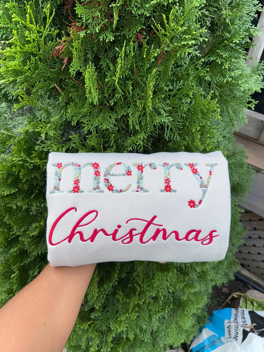 Merry Christmas Embroidered Crewneck & Hoodie – Minimal Festive Holiday Sweatshirt