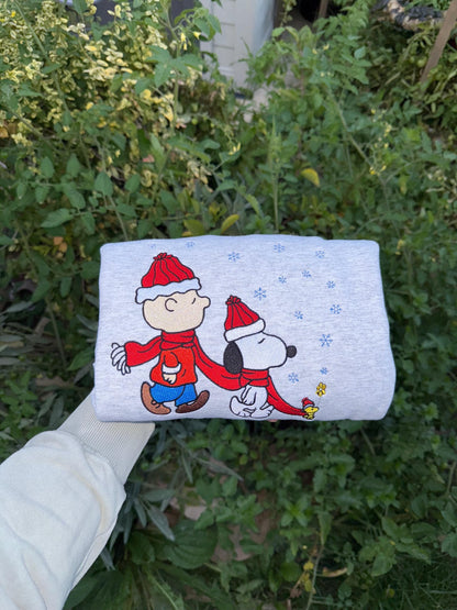 Vintage Winter Friends Embroidered Crewneck & Hoodie – Cozy Cartoon-Inspired Christmas Sweatshirt