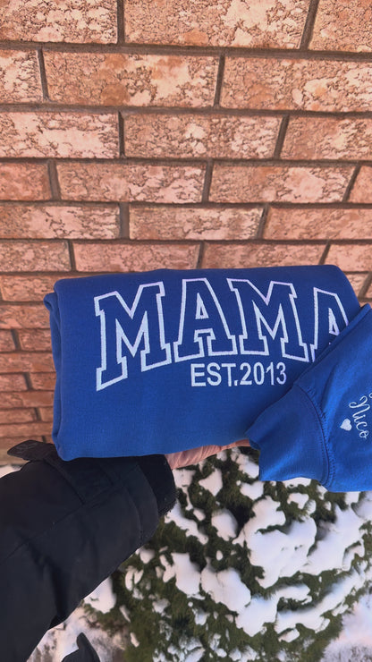 Custom Mama Sweatshirt with Kids Name – Personalized Embroidered Family
