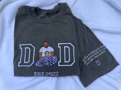 Custom Embroidered DAD Photo Portrait + Sleeve message,name, name or initial