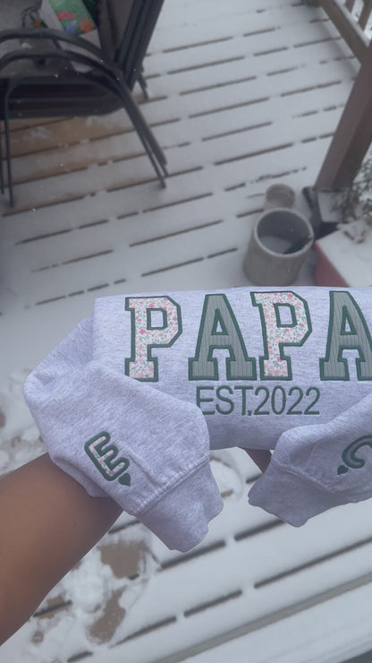 Custom Papa Sweatshirt from Baby Clothes | Personalized Appliqué Keepsake