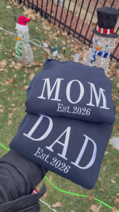 Matching MOM & DAD Embroidered Sweatshirts – Est. Year Personalized Couples Hoodie
